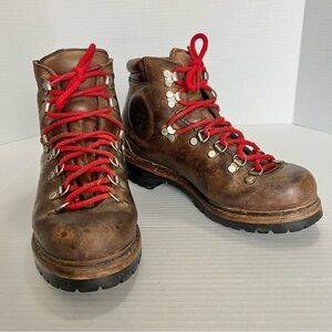 Vibram Depose Montagna Bloc Brown Leather Hiking Boots- Red Laces – Women’s 9.5N